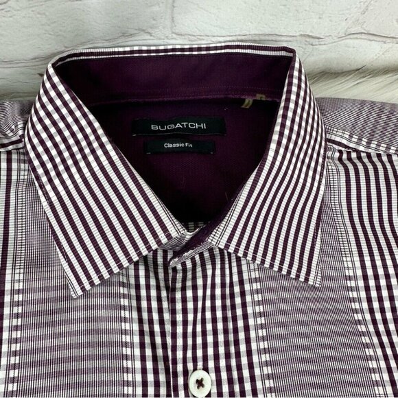 Bugatchi Men’s Purple White Classic Fit Plaid Button Down Dress Shirt L/C50 - Picture 6 of 12
